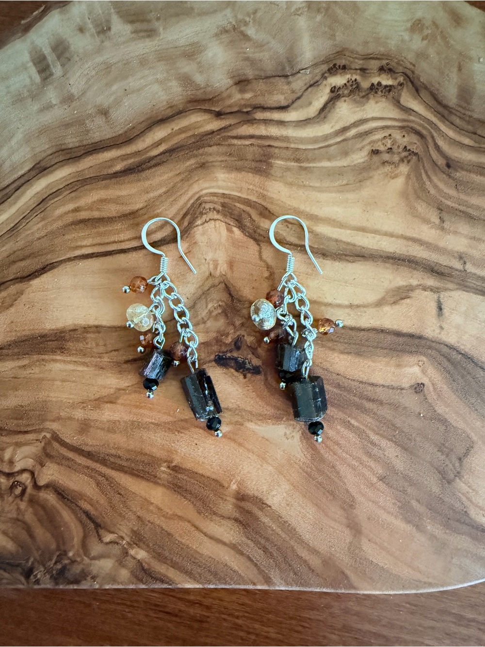 Source Unknown Brown and Amber Bead Dangle Earrings